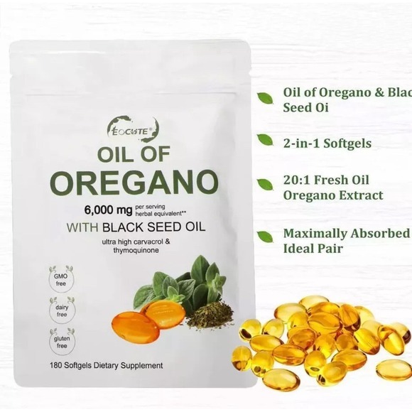 Premium Oil‎ of Oregano Softgels 2 in 1 6000mg with Black Seed Oil 200mg 180 Ct - Picture 1 of 7